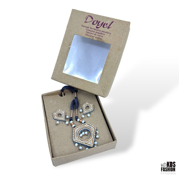 Doyel Painted Terracotta Necklace and Earrings Set From India New In Box - Picture 3 of 9